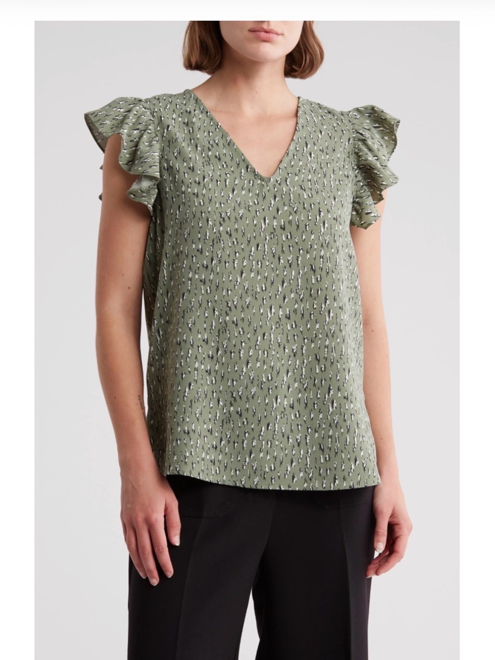 Adrianna Papell Stripe Flutter Sleeve Top